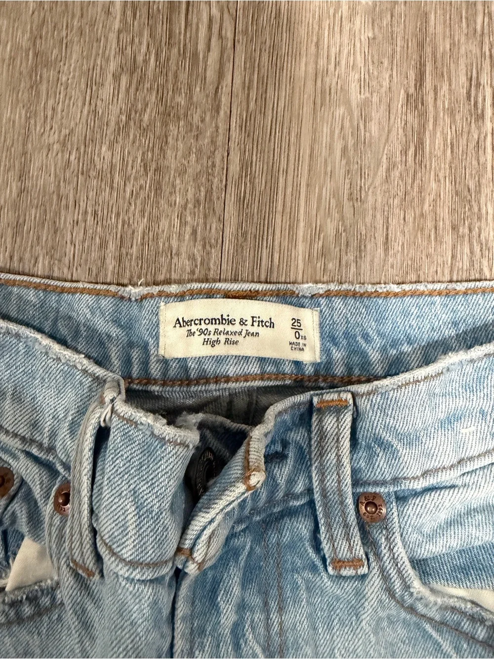 Abercrombie & Fitch Light Blue Ripped Straight-Leg Jeans